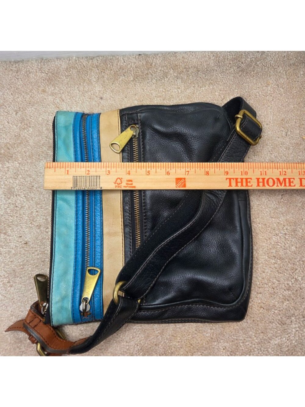 Fossil Explorer Blue Black Leather Crossbody Bag Shoulder Purse Women's - Picture 7 of 7